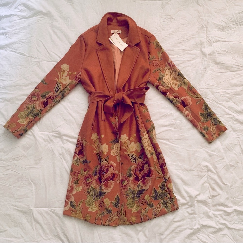 Gorgeous Solitaire Floral Faux Suede Coat